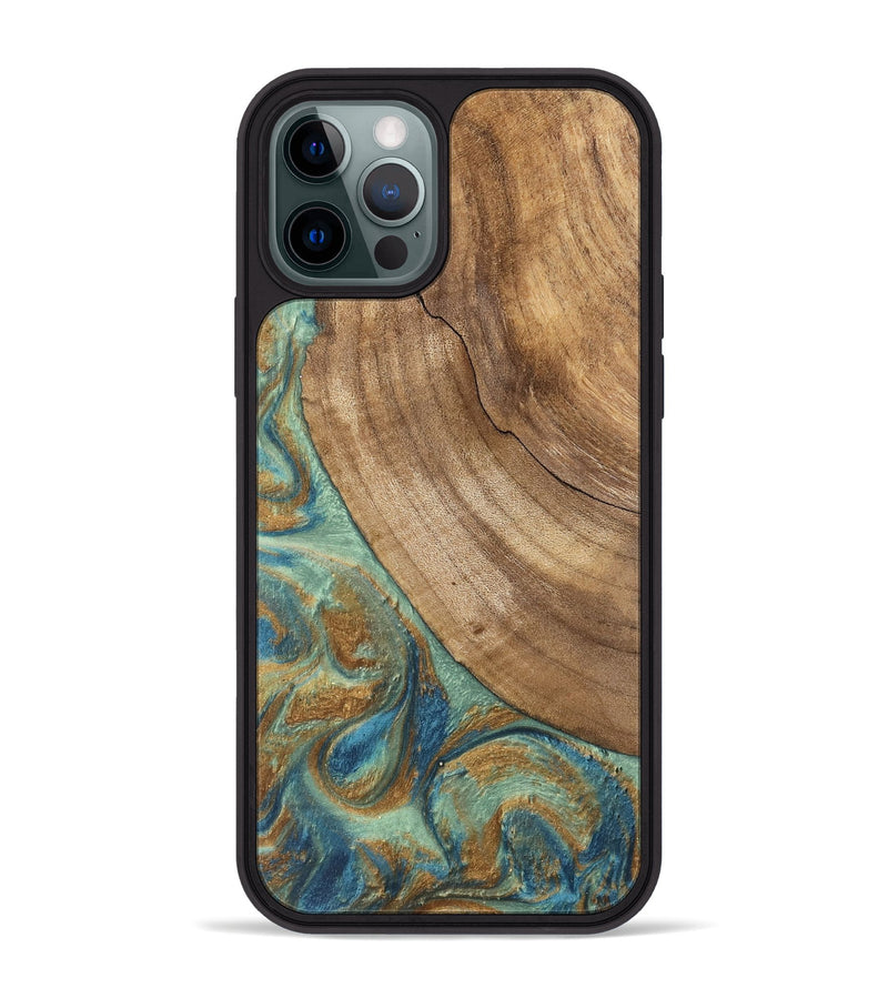 iPhone 12 Pro Max Wood Phone Case - Will (Teal & Gold, 745947)