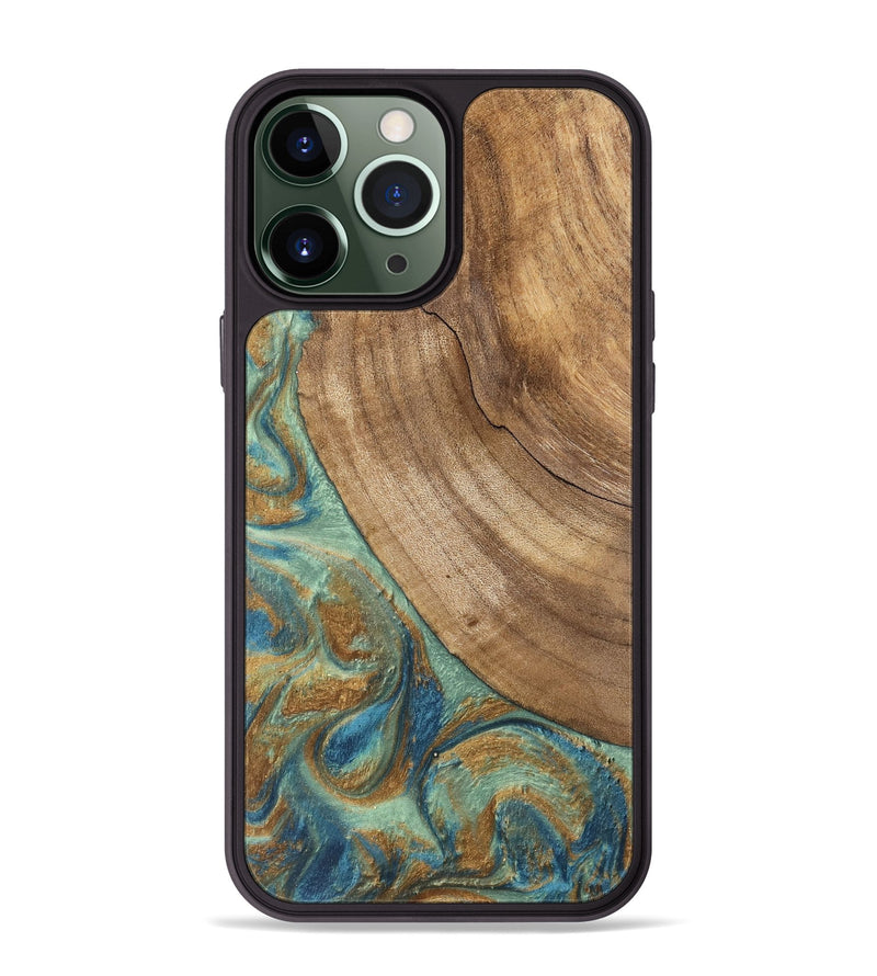 iPhone 13 Pro Max Wood Phone Case - Will (Teal & Gold, 745947)