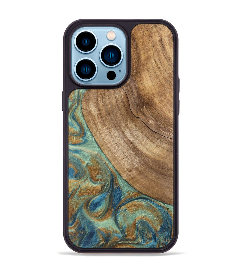 iPhone 14 Pro Max Wood Phone Case - Will (Teal & Gold, 745947)