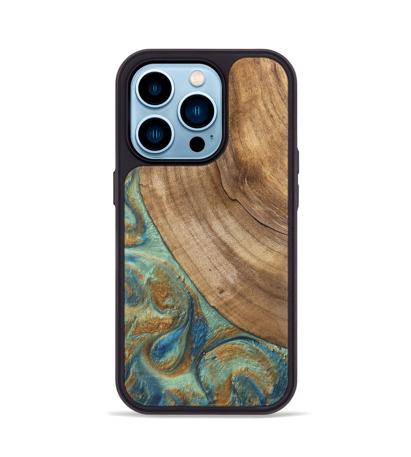 iPhone 14 Pro Wood Phone Case - Will (Teal & Gold, 745947)