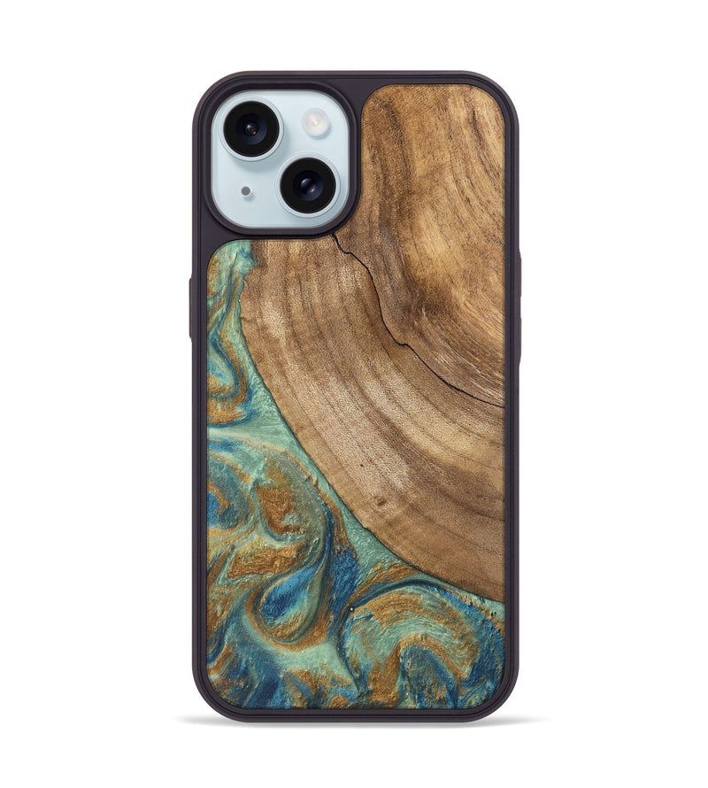 iPhone 15 Wood Phone Case - Will (Teal & Gold, 745947)