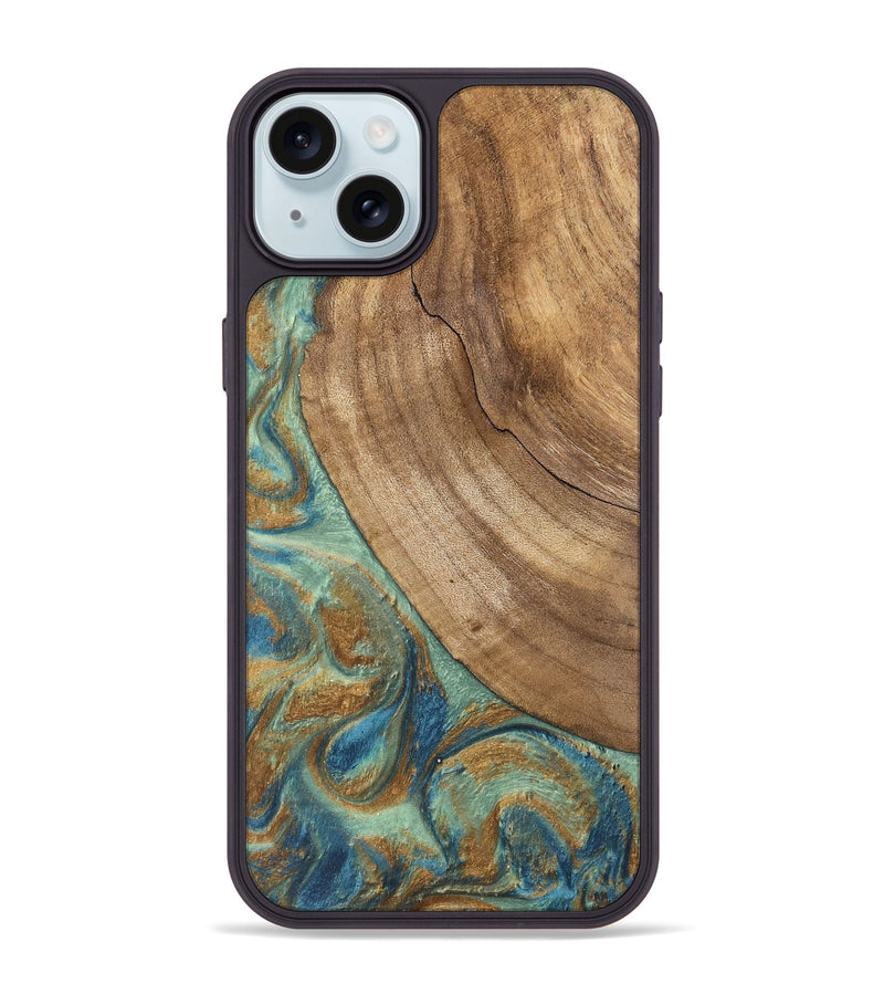 iPhone 15 Plus Wood Phone Case - Will (Teal & Gold, 745947)