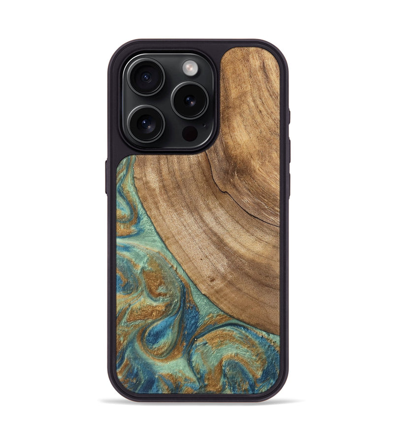 iPhone 15 Pro Wood Phone Case - Will (Teal & Gold, 745947)