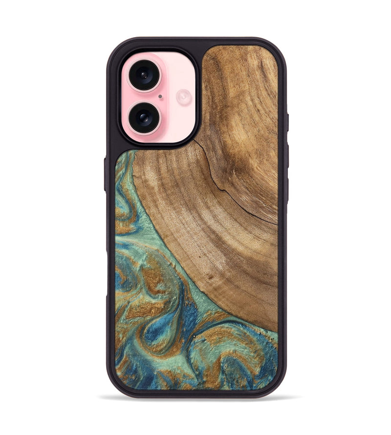 iPhone 16 Wood Phone Case - Will (Teal & Gold, 745947)