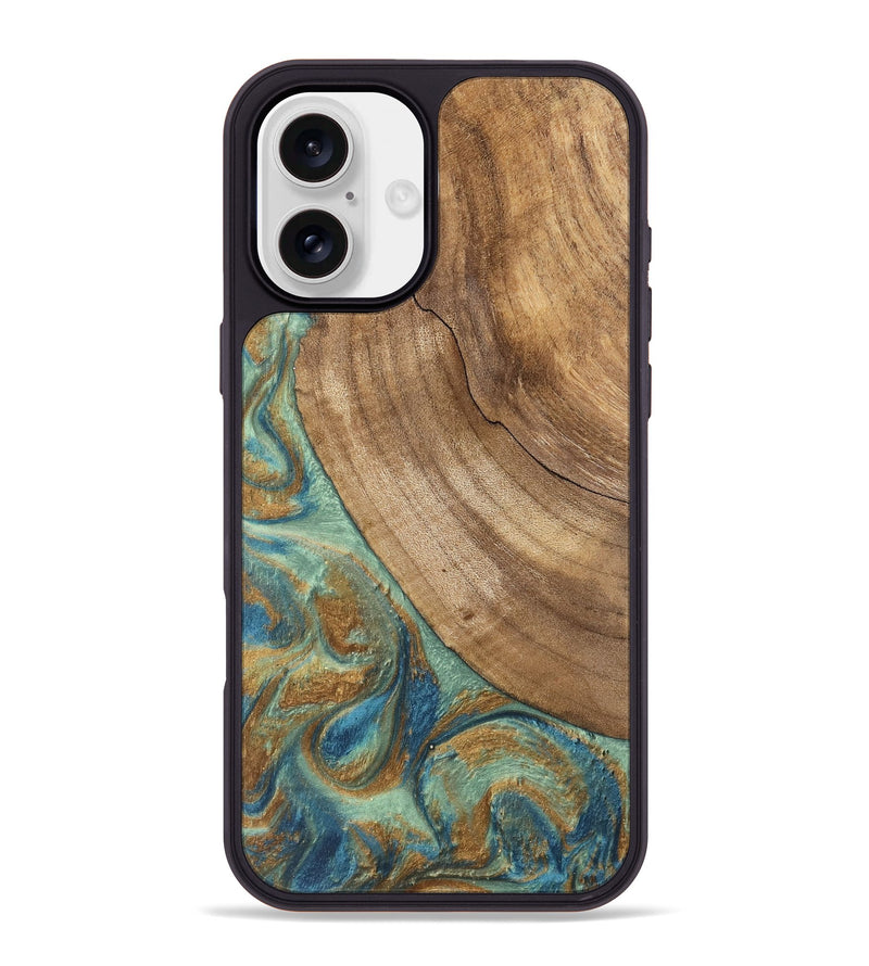 iPhone 16 Plus Wood Phone Case - Will (Teal & Gold, 745947)