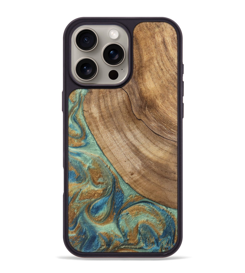 iPhone 16 Pro Max Wood Phone Case - Will (Teal & Gold, 745947)