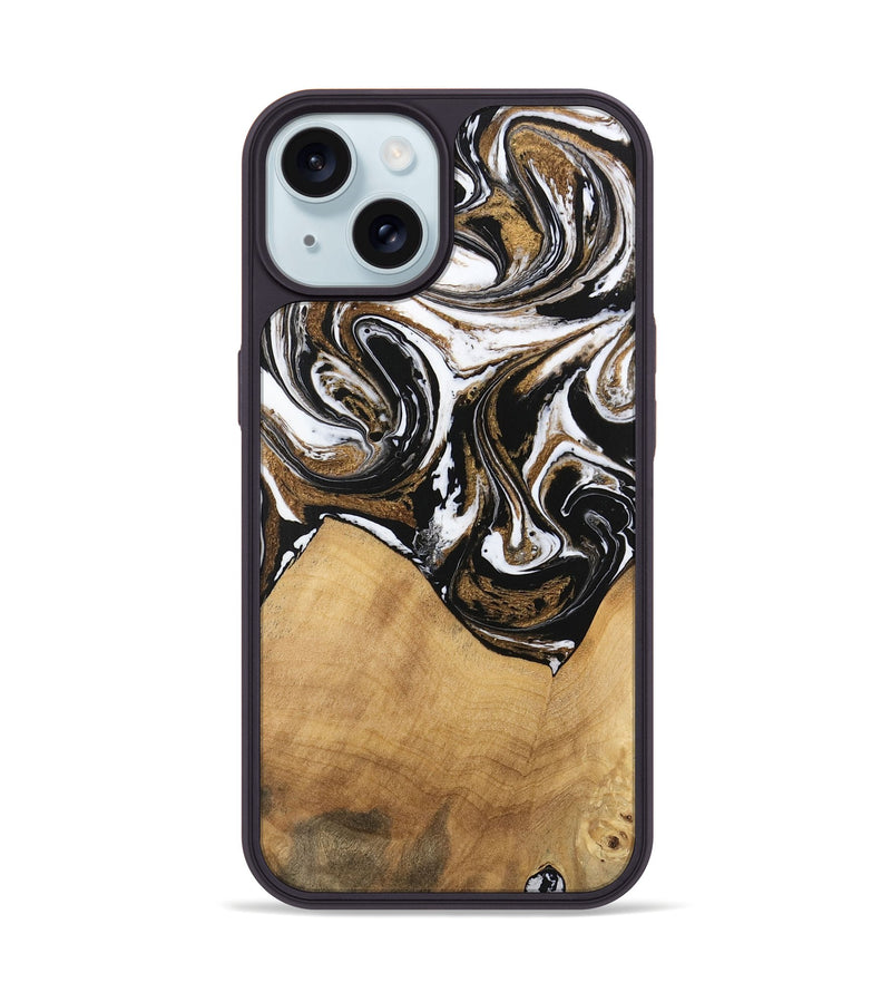 iPhone 15 Wood Phone Case - Verdie (Black & White, 745948)