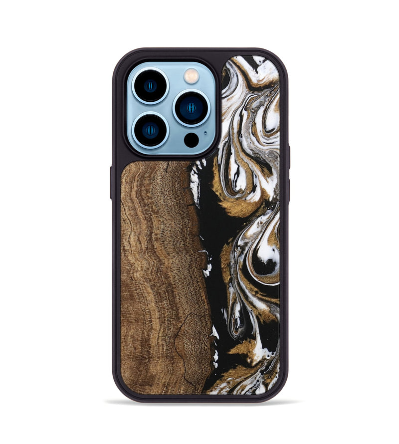 iPhone 14 Pro Wood Phone Case - Shauna (Black & White, 745949)