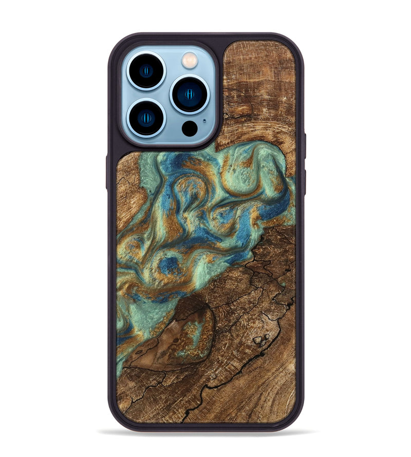 iPhone 14 Pro Max Wood Phone Case - Jacoby (Teal & Gold, 745959)