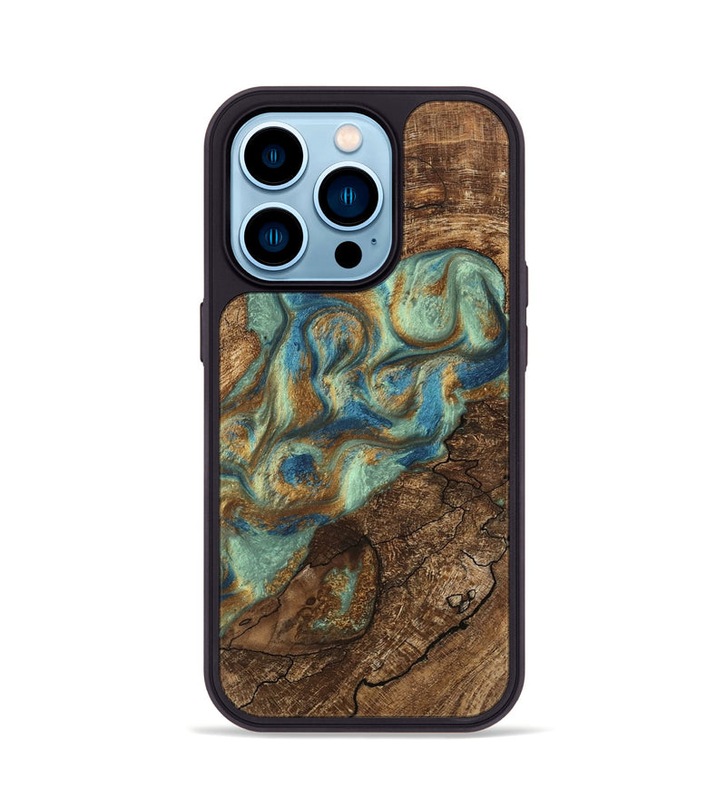 iPhone 14 Pro Wood Phone Case - Jacoby (Teal & Gold, 745959)