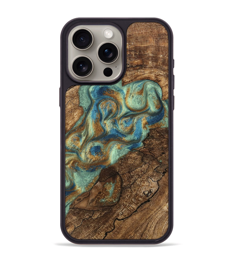 iPhone 15 Pro Max Wood Phone Case - Jacoby (Teal & Gold, 745959)