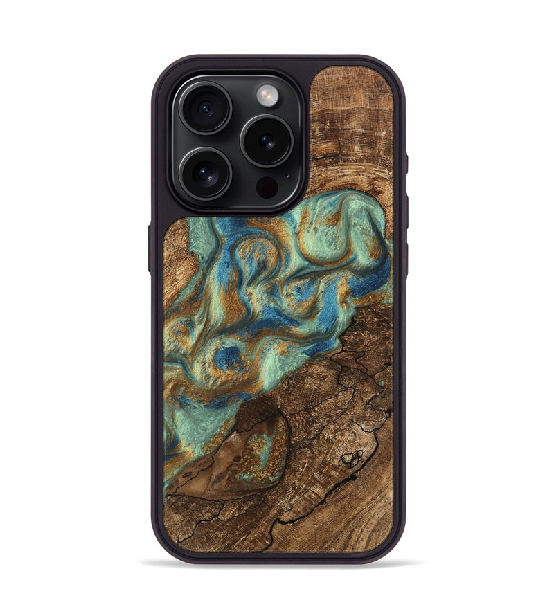 iPhone 15 Pro Wood Phone Case - Jacoby (Teal & Gold, 745959)