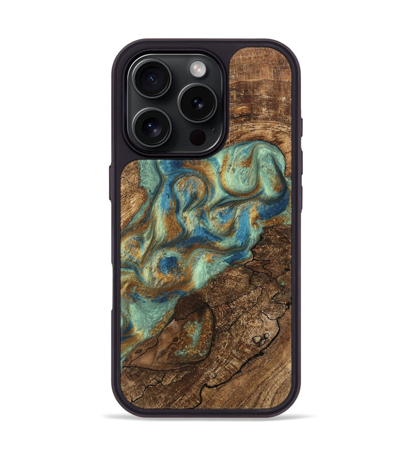 iPhone 16 Pro Wood Phone Case - Jacoby (Teal & Gold, 745959)