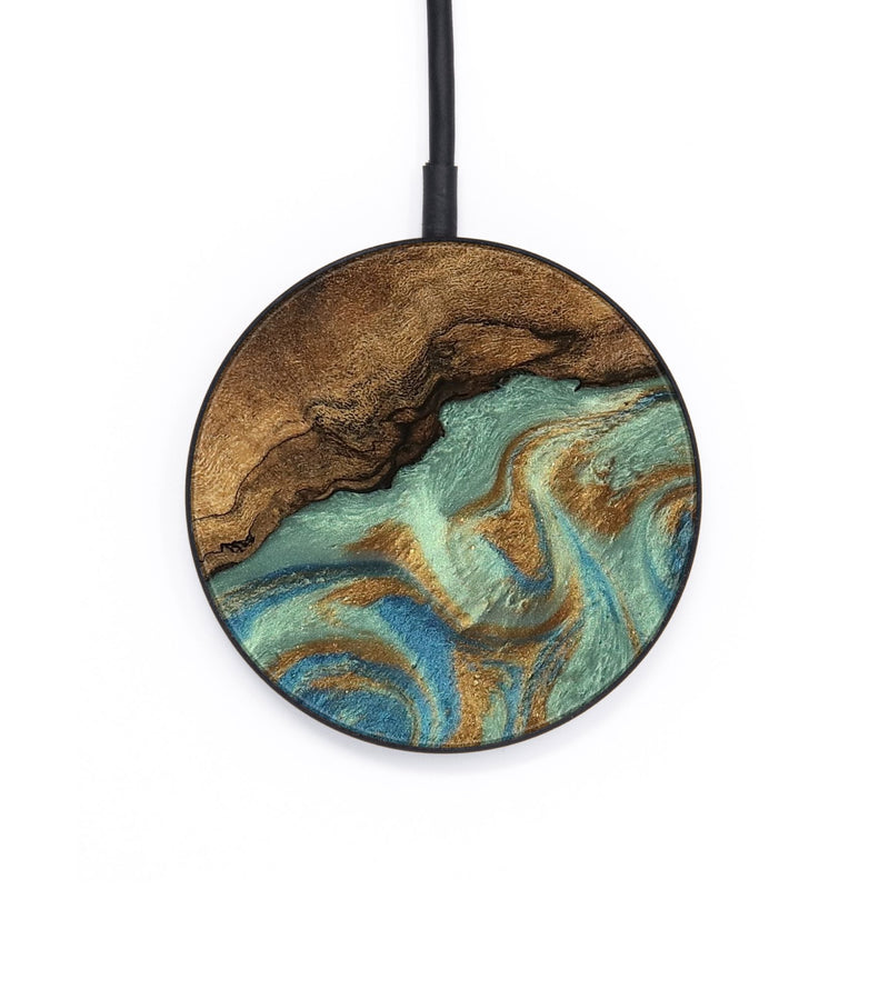 Circle Wood Wireless Charger - Paige (Teal & Gold, 745960)