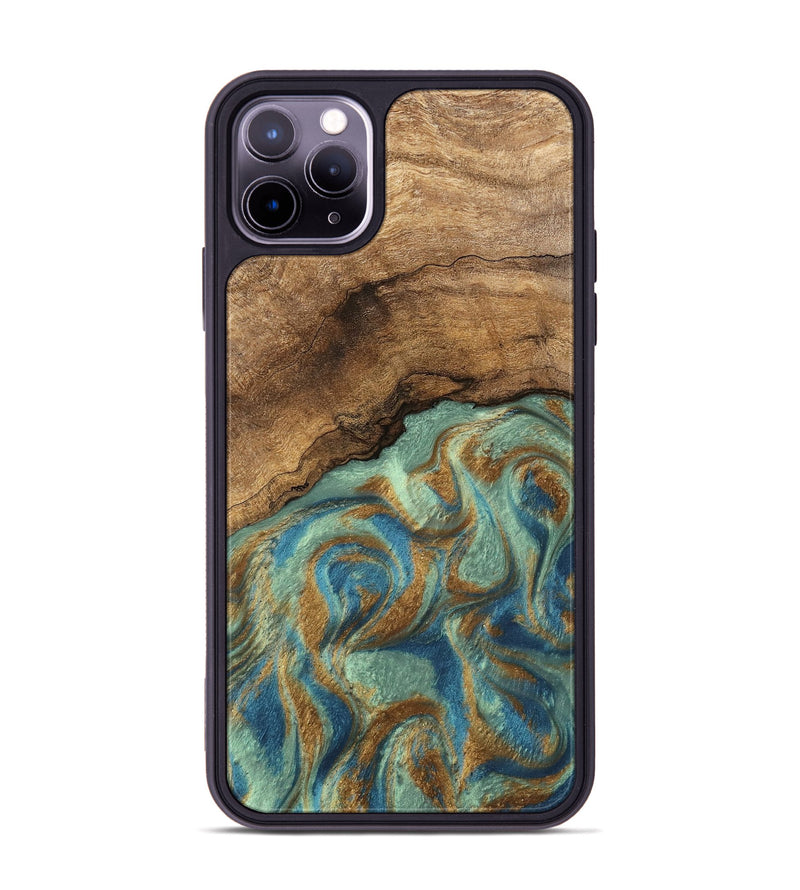 iPhone 11 Pro Max Wood Phone Case - Paige (Teal & Gold, 745960)