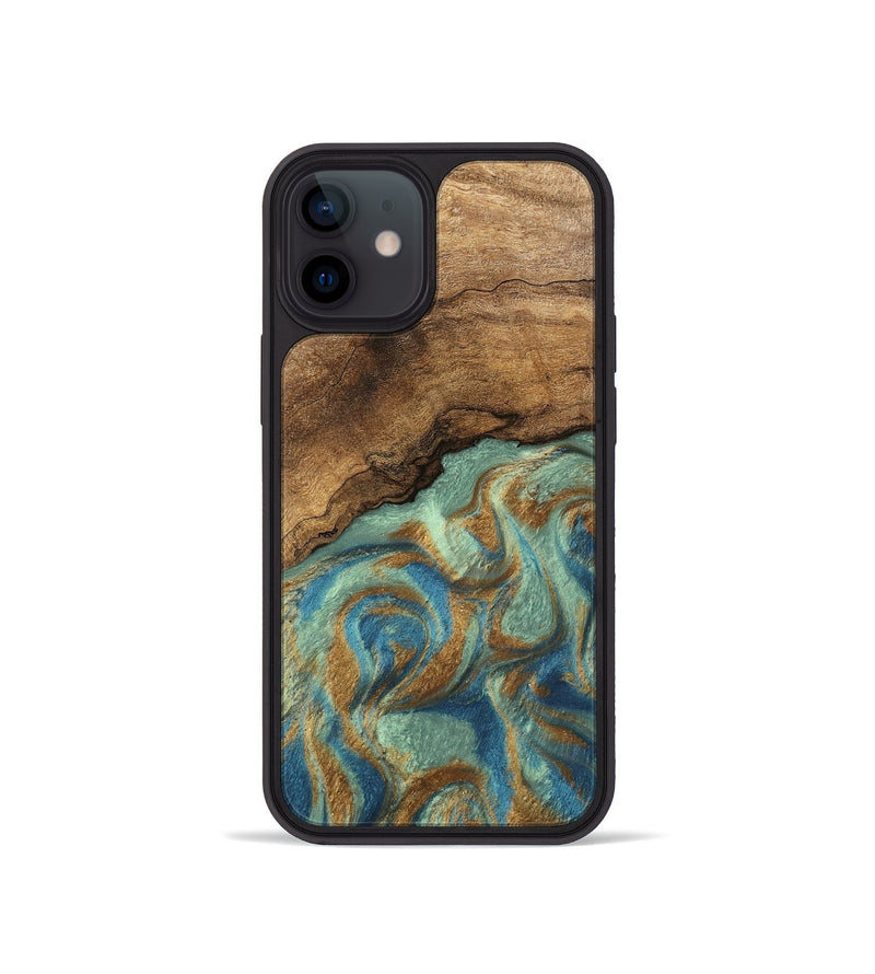 iPhone 12 mini Wood Phone Case - Paige (Teal & Gold, 745960)