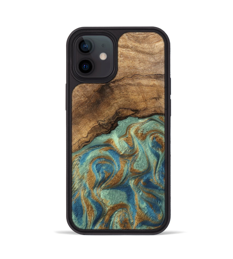 iPhone 12 Wood Phone Case - Paige (Teal & Gold, 745960)