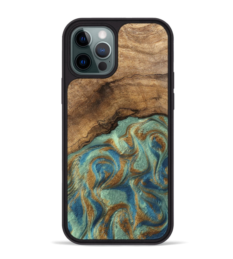 iPhone 12 Pro Max Wood Phone Case - Paige (Teal & Gold, 745960)