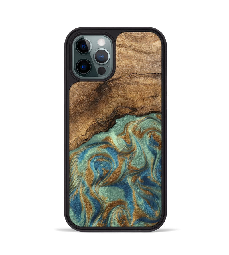 iPhone 12 Pro Wood Phone Case - Paige (Teal & Gold, 745960)