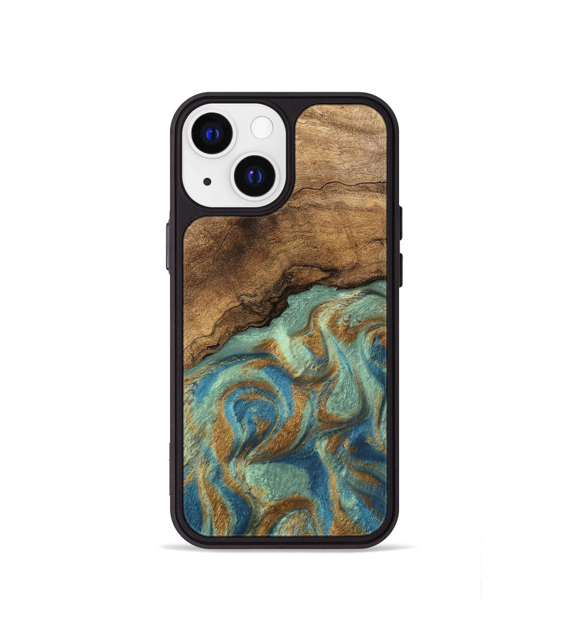 iPhone 13 mini Wood Phone Case - Paige (Teal & Gold, 745960)