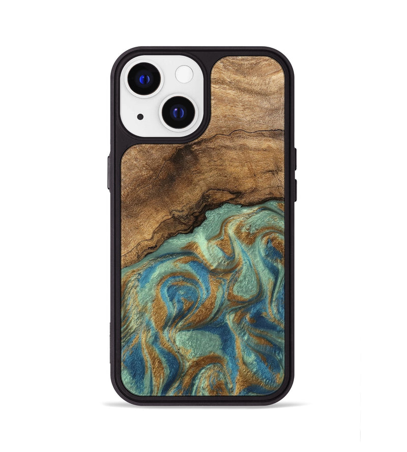 iPhone 13 Wood Phone Case - Paige (Teal & Gold, 745960)