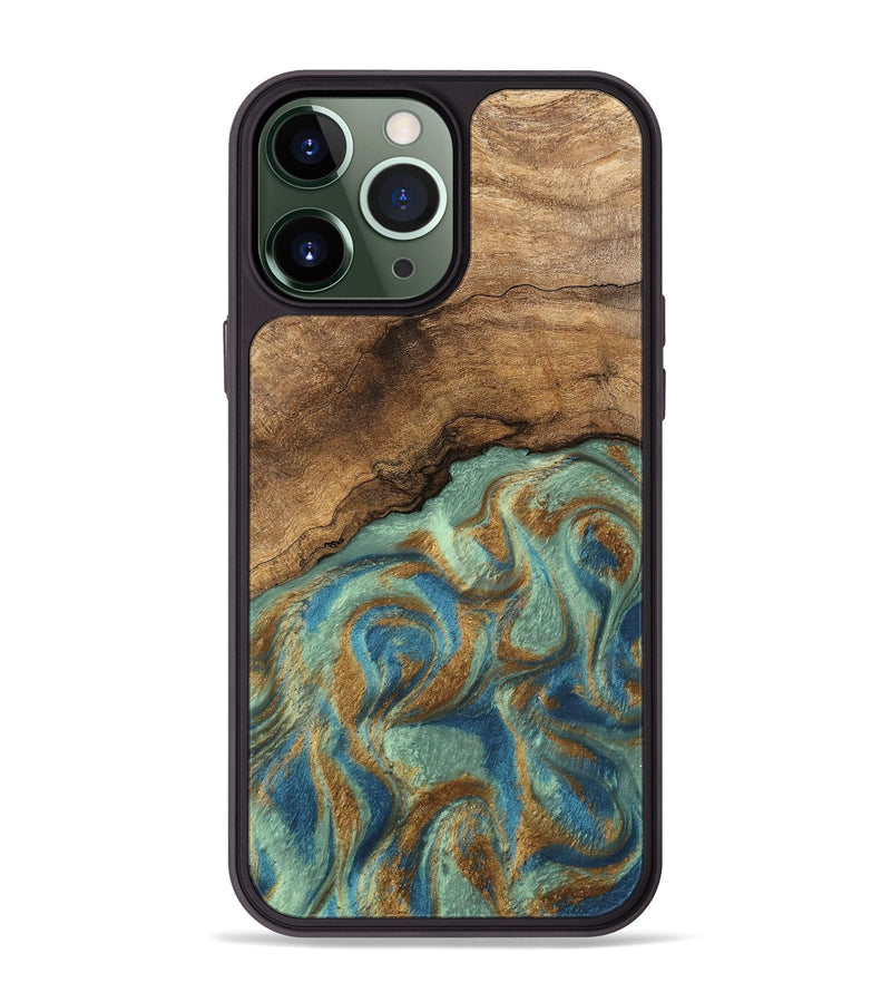 iPhone 13 Pro Max Wood Phone Case - Paige (Teal & Gold, 745960)