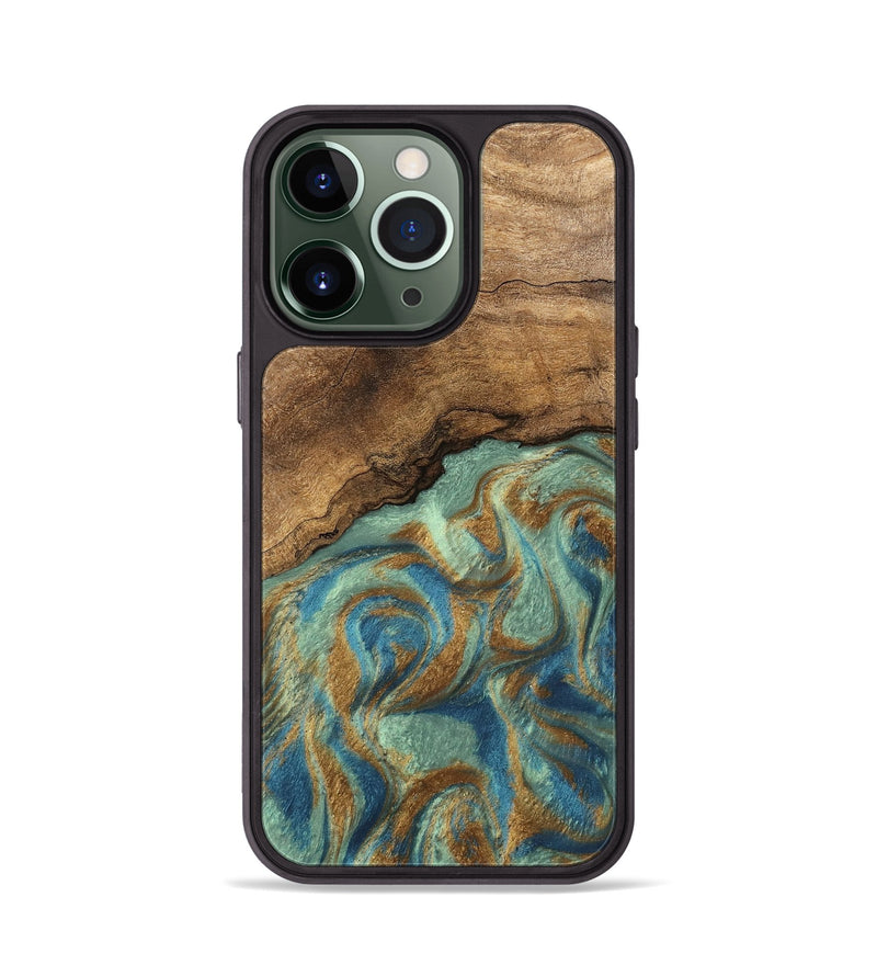 iPhone 13 Pro Wood Phone Case - Paige (Teal & Gold, 745960)