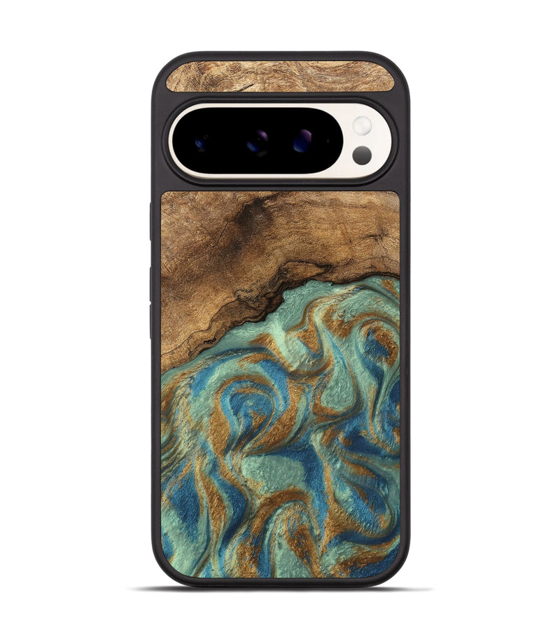 Pixel 9 Wood Phone Case - Paige (Teal & Gold, 745960)