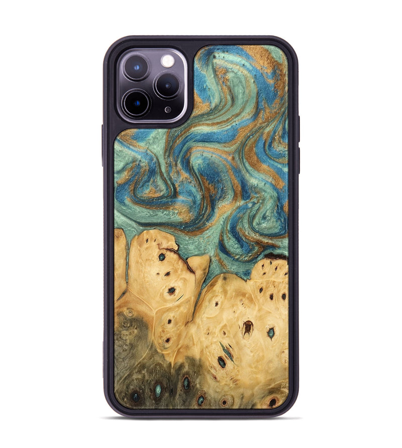 iPhone 11 Pro Max Wood Phone Case - Velva (Teal & Gold, 745964)