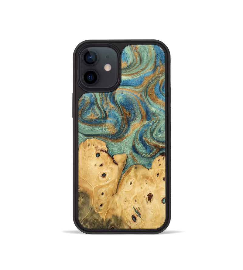 iPhone 12 mini Wood Phone Case - Velva (Teal & Gold, 745964)