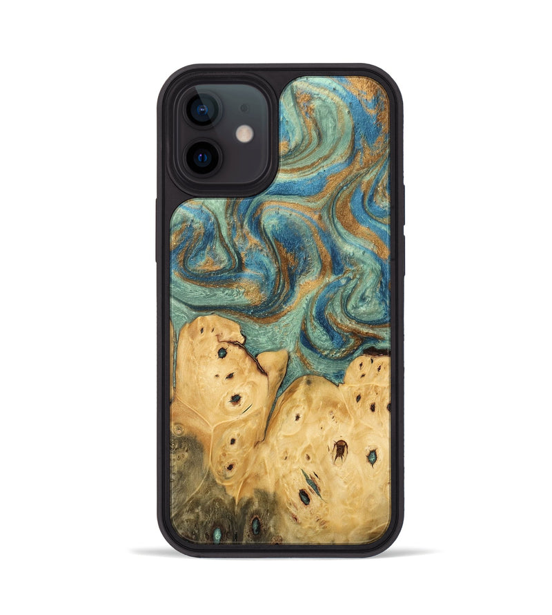 iPhone 12 Wood Phone Case - Velva (Teal & Gold, 745964)