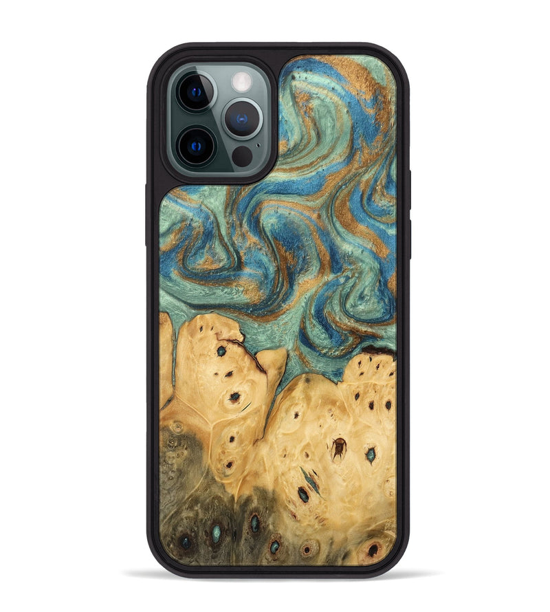 iPhone 12 Pro Max Wood Phone Case - Velva (Teal & Gold, 745964)