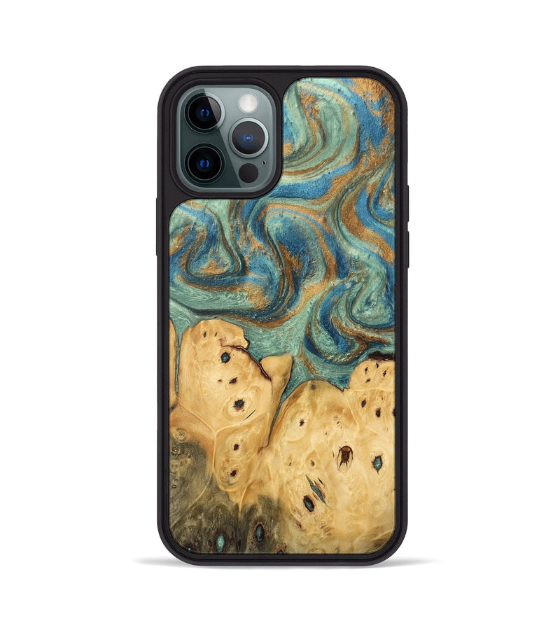 iPhone 12 Pro Wood Phone Case - Velva (Teal & Gold, 745964)