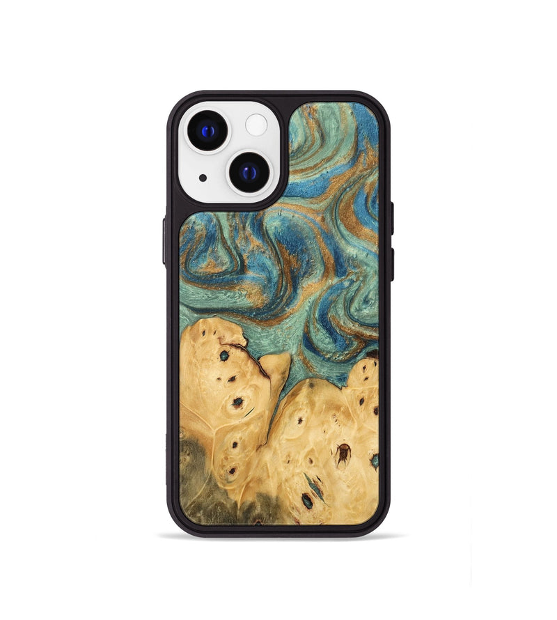 iPhone 13 mini Wood Phone Case - Velva (Teal & Gold, 745964)