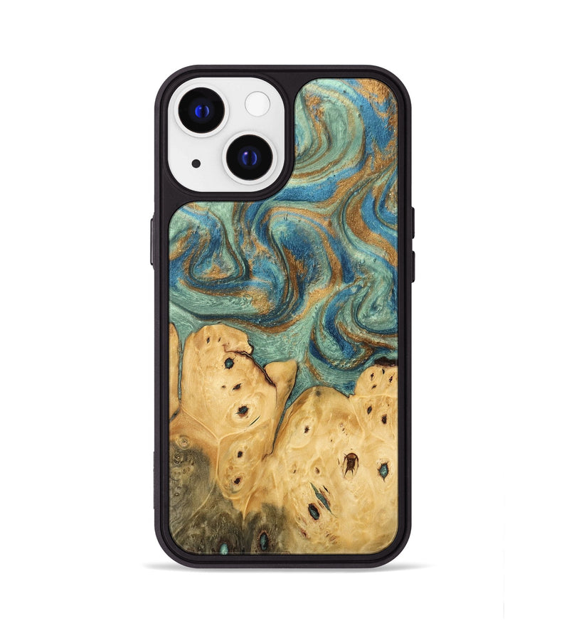 iPhone 13 Wood Phone Case - Velva (Teal & Gold, 745964)