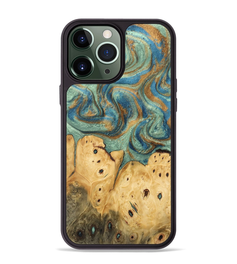 iPhone 13 Pro Max Wood Phone Case - Velva (Teal & Gold, 745964)