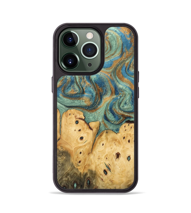 iPhone 13 Pro Wood Phone Case - Velva (Teal & Gold, 745964)