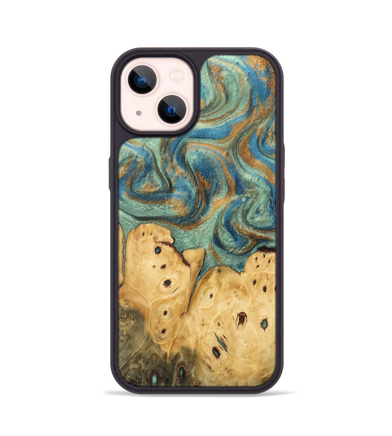 iPhone 14 Wood Phone Case - Velva (Teal & Gold, 745964)