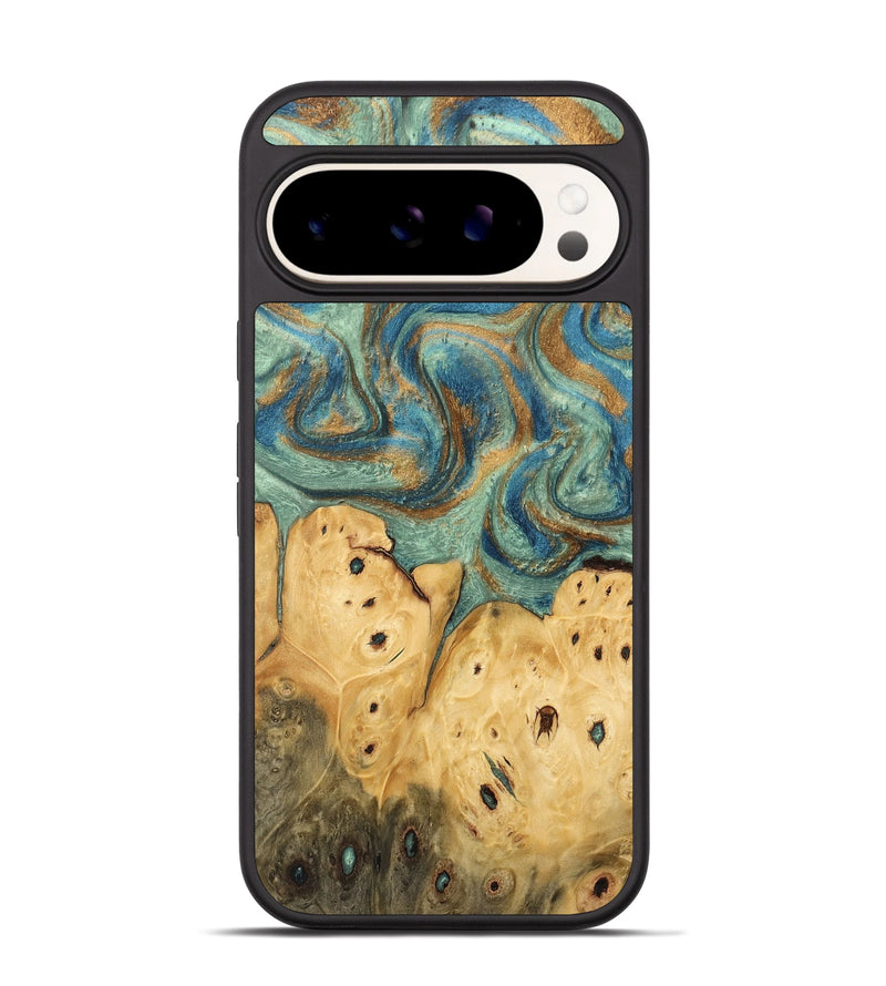 Pixel 9 Wood Phone Case - Velva (Teal & Gold, 745964)