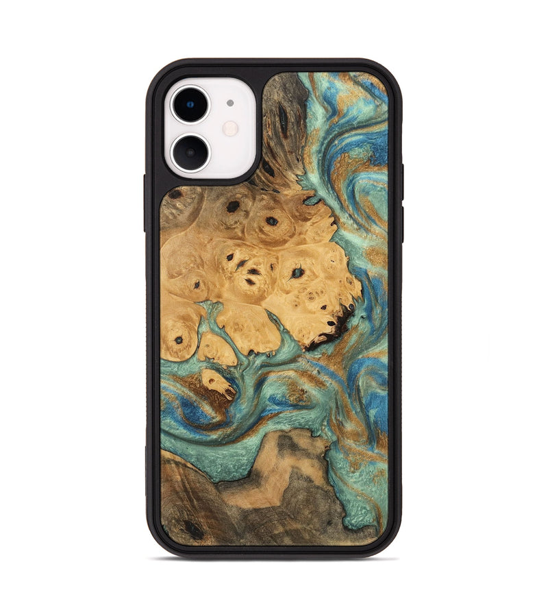 iPhone 11 Wood Phone Case - Evalyn (Teal & Gold, 745965)