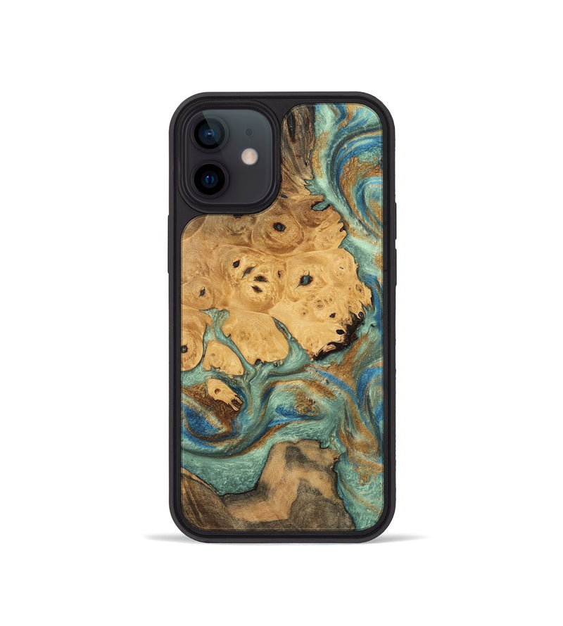 iPhone 12 mini Wood Phone Case - Evalyn (Teal & Gold, 745965)