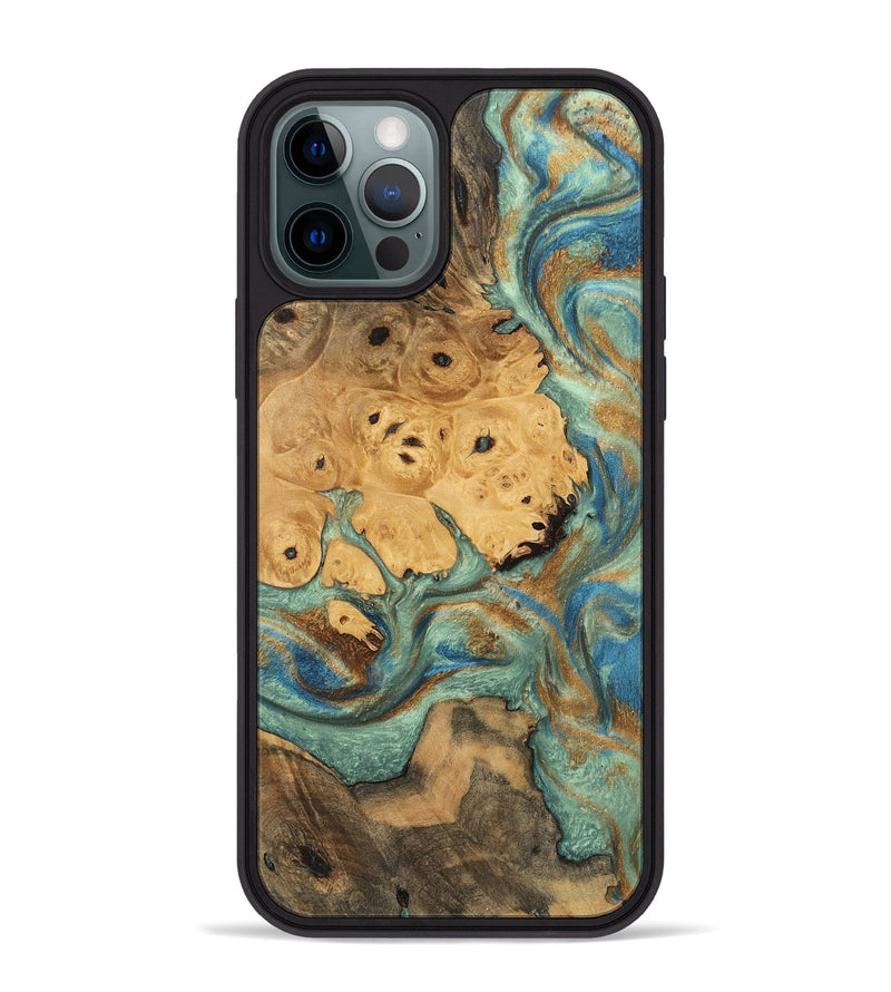 iPhone 12 Pro Max Wood Phone Case - Evalyn (Teal & Gold, 745965)