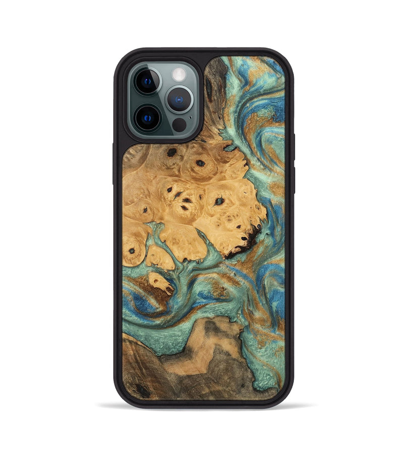 iPhone 12 Pro Wood Phone Case - Evalyn (Teal & Gold, 745965)