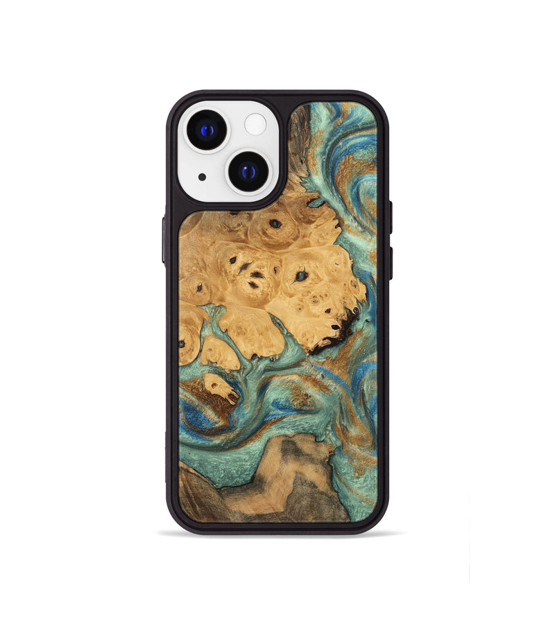 iPhone 13 mini Wood Phone Case - Evalyn (Teal & Gold, 745965)