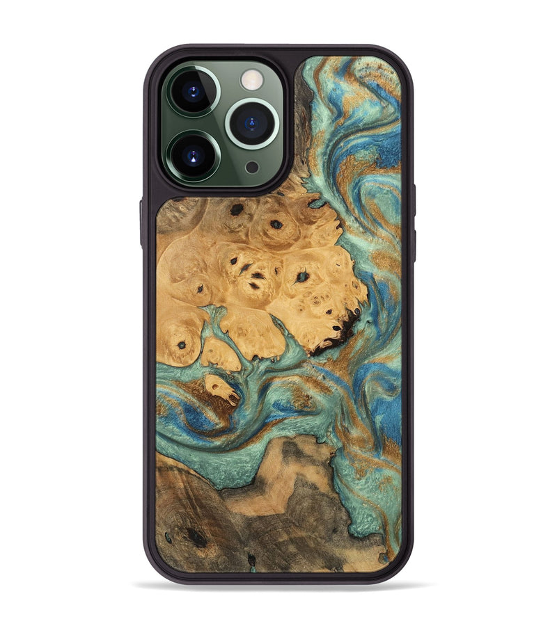 iPhone 13 Pro Max Wood Phone Case - Evalyn (Teal & Gold, 745965)