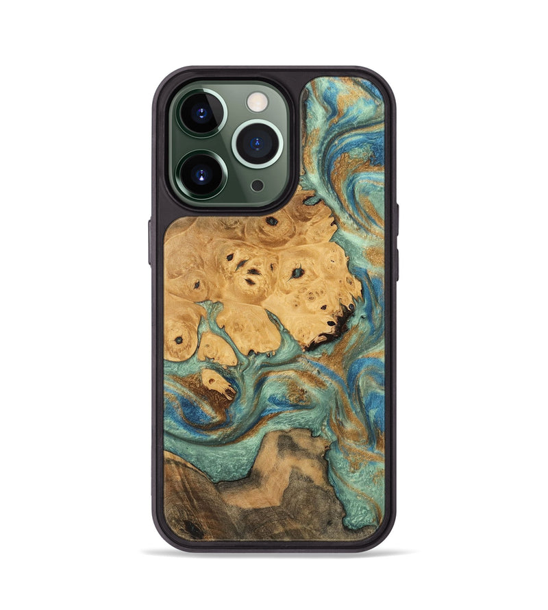 iPhone 13 Pro Wood Phone Case - Evalyn (Teal & Gold, 745965)