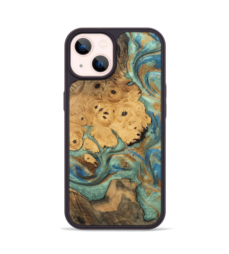 iPhone 14 Wood Phone Case - Evalyn (Teal & Gold, 745965)