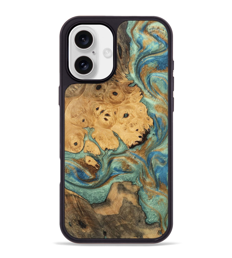 iPhone 16 Plus Wood Phone Case - Evalyn (Teal & Gold, 745965)