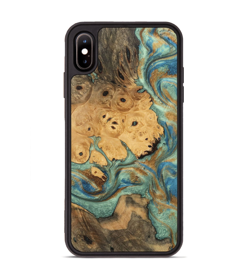 iPhone Xs Max Wood Phone Case - Evalyn (Teal & Gold, 745965)