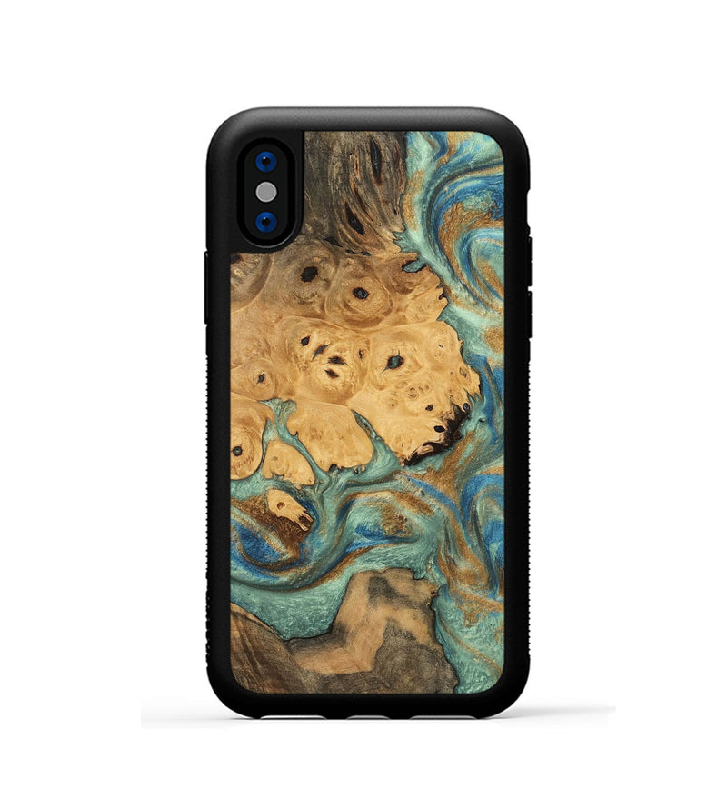 iPhone Xs Wood Phone Case - Evalyn (Teal & Gold, 745965)